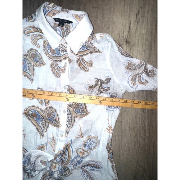 Zac & Rachel Paisley Button-Down Tunic Top S White/Brown/Blue Lightweight - Picture 6 of 7